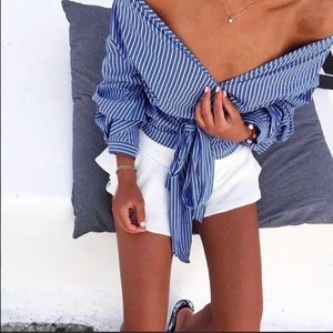 ZARA Versatile Striped Wrap Blouse